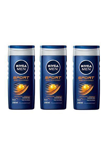 NIVEA Duş Jeli Men Sport Clean 250 Ml (250 Ml X 3 Adet =750 Ml )