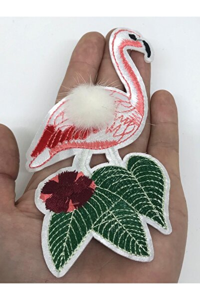 oldskoolbutik Broderie cu pene naturale Flamingo care poate fi lipită cu fier...