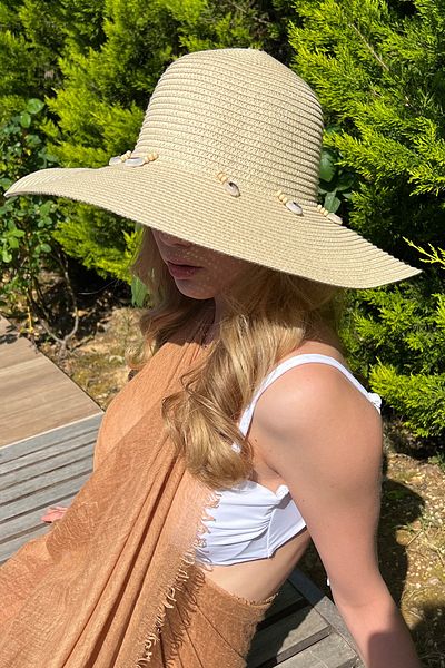 Trend Alaçatı Stili Beige Strickmütze mit Motiv für Damen ALC-A2530