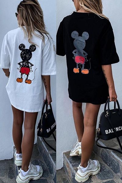 MODAGEN Dámské černobílé dvoudílné oversize tričko Mickey Mause s potiskem