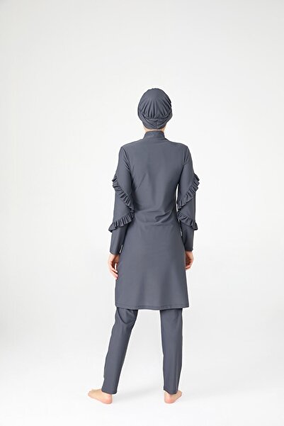 Adasea Σχέδιο βολάν Lycra Full Covered Hijab Μαγιό Ruffle 4104 Γκρι