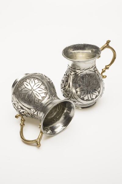 DMT COPPER HOME Dmt Gaziantep Bakır El Işlemesi 2 Parça Su&ayran Bardak Takımı Bardak Meşrubat Takımı 1mm