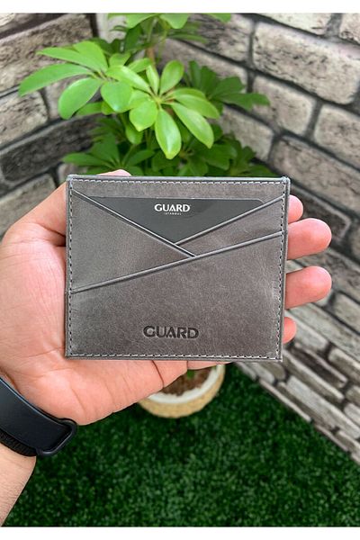 GUARD Hgüneyli Antique Gray Genuine Leather Card Holder