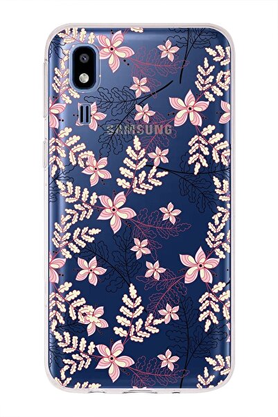 PrintiFy Samsung Galaxy A2 Core Uyumlu Kapak Floral Kırmızı Tasarımlı Şeffaf Silikon Kılıf