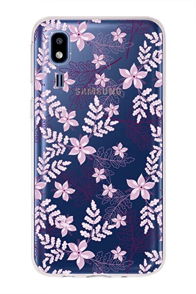 PrintiFy Samsung Galaxy A2 Core Uyumlu Kapak Floral Pudra Tasarımlı Şeffaf Silikon Kılıf