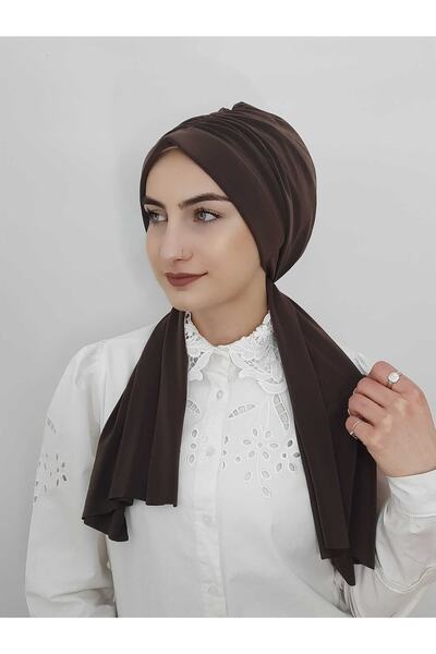 Ayselcehobi تصميم غطاء رأس شال بني داكن برباط