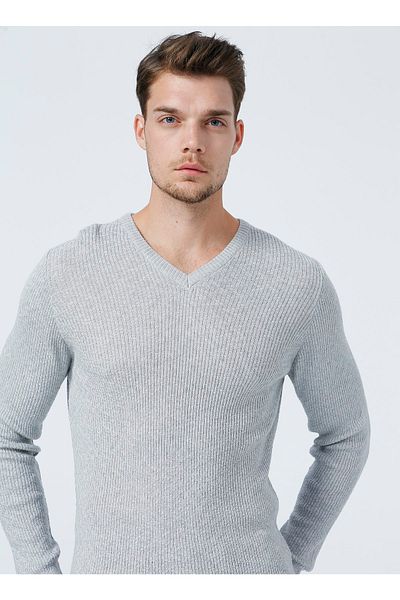Fabrika Gray Melange Men's Sweater - V Neck Button-Y