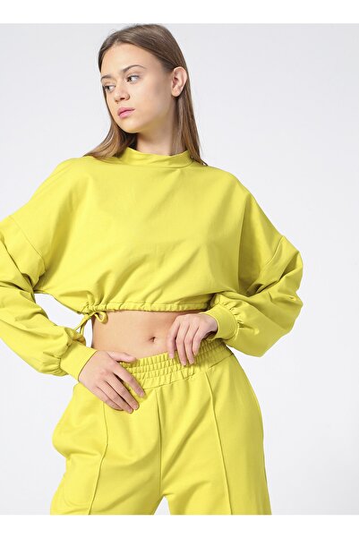 LİMON COMPANY Limon Venezya Dik Yaka Düşük Omuz Yeşil Kadın Sweatshirt