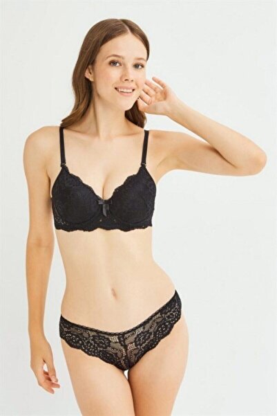Cansoy Kadın Siyah Dantelli Desteksiz Sütyen