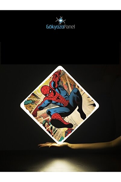 Gökyüzü Panel Spiderman-led Avize-25watt-30cm X 30cm, Çocuk Odası Avize, Avize Modelleri, Örümcek Adam Led Avize