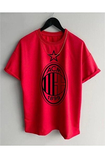 Benisengiydir Men's Red Milan Printed Oversize Crew Neck Short Sleeve Cotton T-Shirt