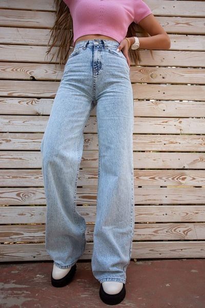 Livik Blugi Vanessa Blue Denim cu talie înaltă cu picioare late - Pantaloni casual