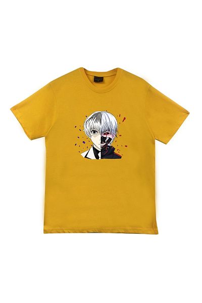 fame-stoned Унисекс тениска с щампа на аниме Tokyo Ghoul, 100% памук, жълта