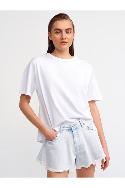Dilvin White Oversize T-Shirt - 30123/U2281