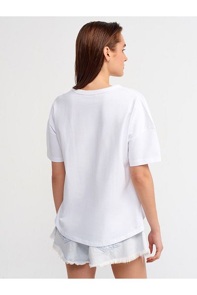 Dilvin White Oversize T-Shirt - 30123/U2281