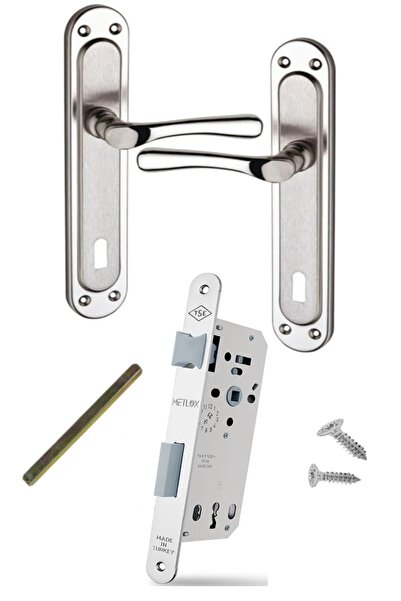 ŞENEL Yapı Market Kumru Nikel Saten Oda Kapı Kolu + Metlox Sessiz Döndürülebilir Dilli Oda Kilit 40-23 Mm Takım