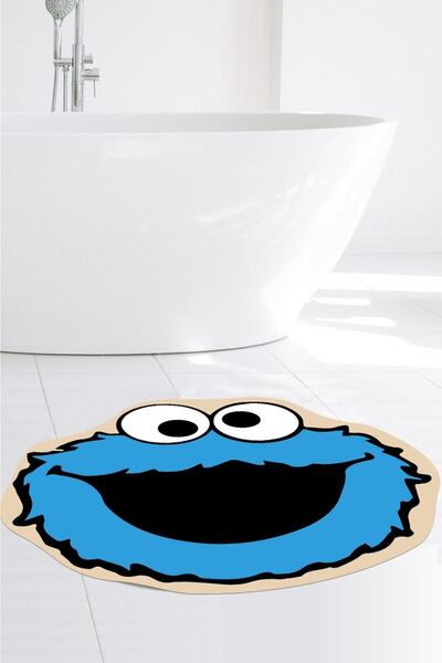 eco concept Cookie Monster Patterned Bath Mat, Toilet Seat Mat, Round Mat, 80x80cm