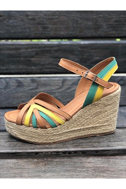 gumushoe Women's Multicolored Handmade Genuine Leather Straw Wedge Heel Sanda...
