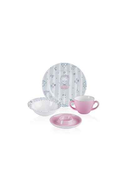 ACAR Xtl22.2355 Pink Porcelain Food Plate Set 4 Pieces