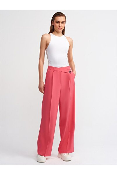 Dilvin 5018 model Asymmetric Waist Long Trousers - Pomegranate Flower Design