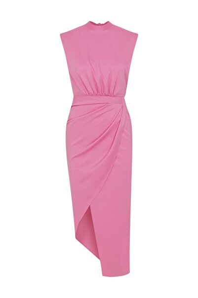 Le Melanj Milda Pembe Kadın Midi Elbise