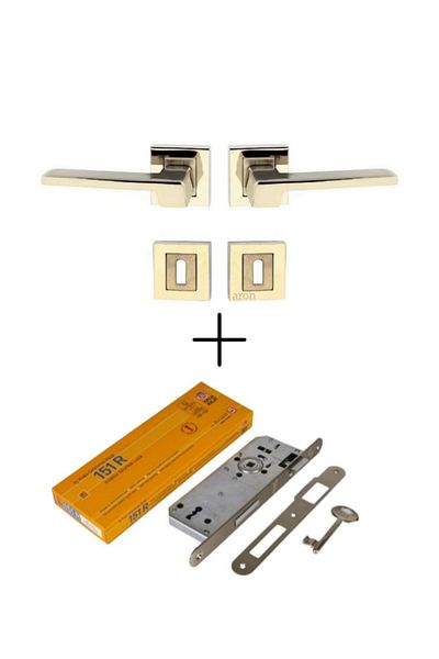 ARON Luxury Anka Square Rosette Nickel Satin (ROOM TYPE) Door Handle Lock System Set of 2
