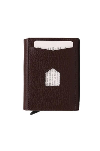 Legend Leather Мъжки кафяв портфейл/картодържател от естествена кожа с механизъм