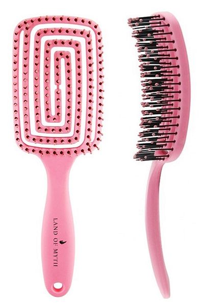 LAND OF MYTH Lom1272 Three-Dimensional Flexible Hair Lightening and Combing Brush, Flexible Pro Brush (pink)