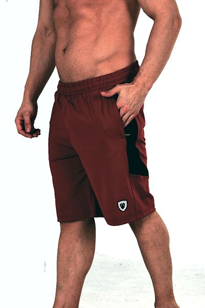 Marco Ferry Claret Red Men's Elastic Waist, Zippered Pocket Diving Fabric Lycra Sports Shorts Edy201119b