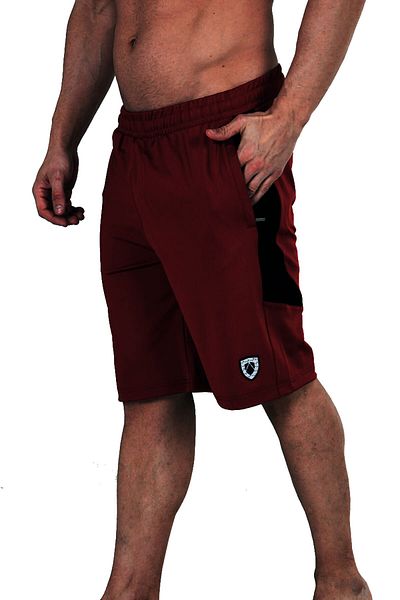 Marco Ferry Claret Red Men's Elastic Waist, Zippered Pocket Diving Fabric Lycra Sports Shorts Edy201119b
