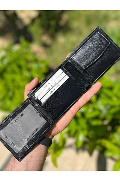 DERKON Classic Black Men's Wallet with Coin Tank