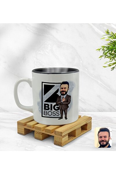 Bk Gift Kişiye Özel Erkek Big Boss Karikatürlü Içi Siyah Renkli Kupa Bardak M...
