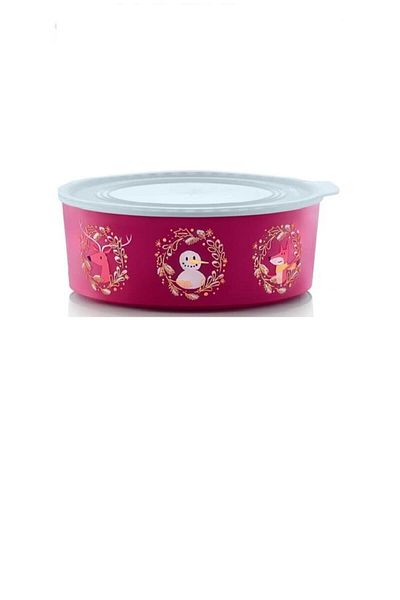 Tupperware Water Round Red Snowman Christmas Cookie Box - 1.5 Lt Esc