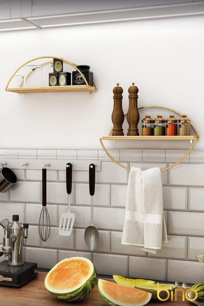 Bino Duvar Rafı Dekoratif Mutfak Banyo Altın Elips Kitaplık