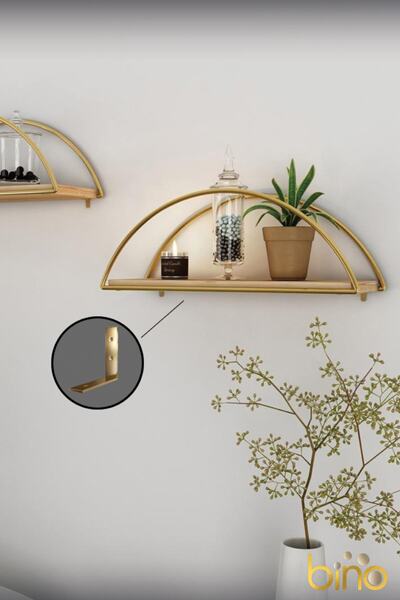 Bino Duvar Rafı Dekoratif Mutfak Banyo Altın Elips Kitaplık