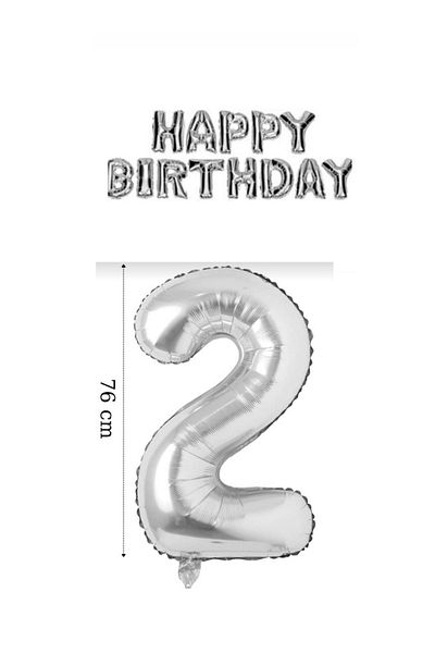 LOTUS PARTY 2 Year Old Birthday Set Silver Foil Balloon and Silver Happy Birtday Foil Balloon