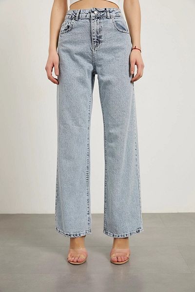 Livik Blugi de damă Halsey Blue Snow Wash, cu talie înaltă, cu picioare largi, din denim - Pantaloni largi