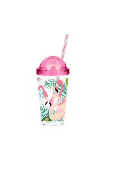 Herevin 660cc Patterned Straw Cup Flamingo