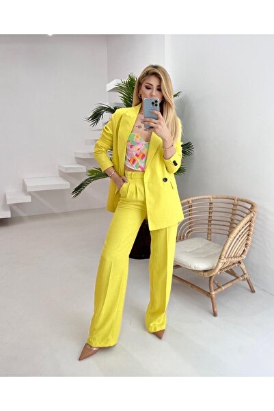 MOCCHI Palazzo Keten Kadın Takım Elbise Sarı