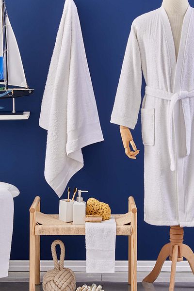 Nautica Home Pruva White 100% قطن برنس حمام أبيض L/xl