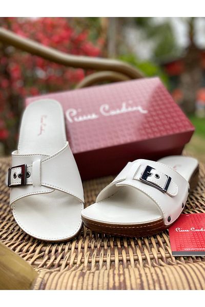 Pierre Cardin Γυναικείες καθημερινές παντόφλες μπεζ δερμάτινη πλήρης ορθοπεδική σόλα