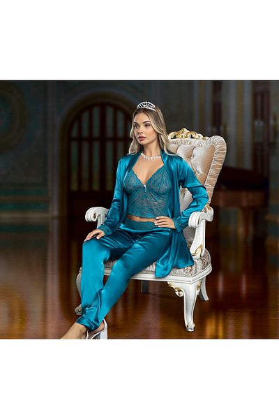 JENİKA Set de pijamale pentru femei din satin - Set de 3