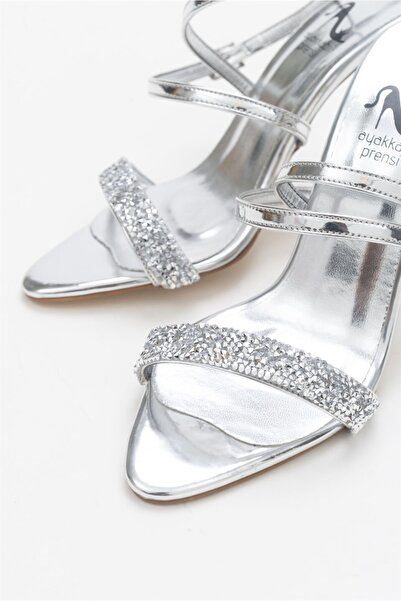 AYAKKABI PRENSİ Pantofi clasici cu toc pentru femei Mirella Taşlı Gumuş 10 cm