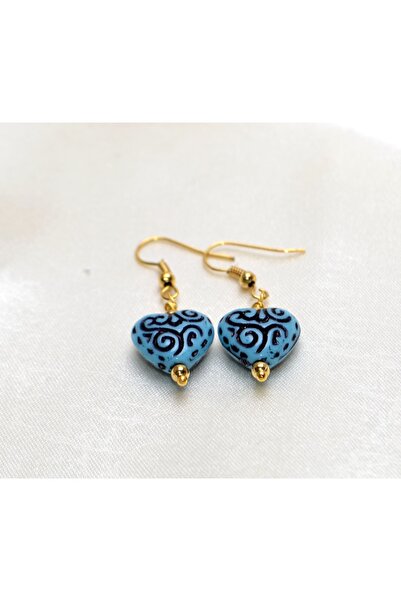 Y&M PERLA ACCESSORİES Mavi Kalp Küpe