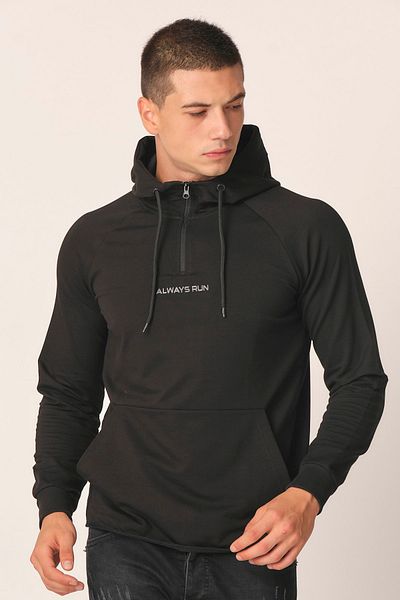 Mascarano Black Men's Seasonal Half Zipper Hooded Sweatshirt