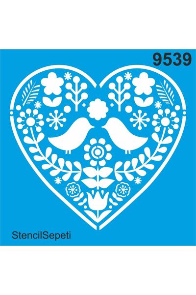 StencilSepeti Kuşlar Ve Çiçeklerdeseni - Stencil Boyama Şablonu 20x20cm