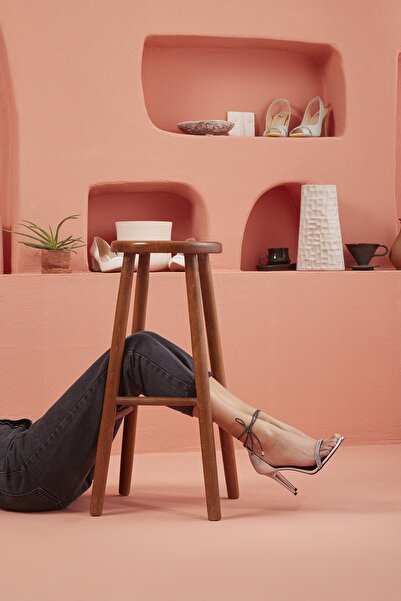 AYAKKABI PRENSİ Pantofi clasici cu toc de damă Elbys Stone Detaliat Argintiu 10 Cm