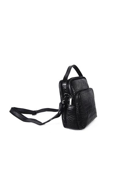 Eminsa Men's Black Crocodile Leather Shoulder Bag 6190