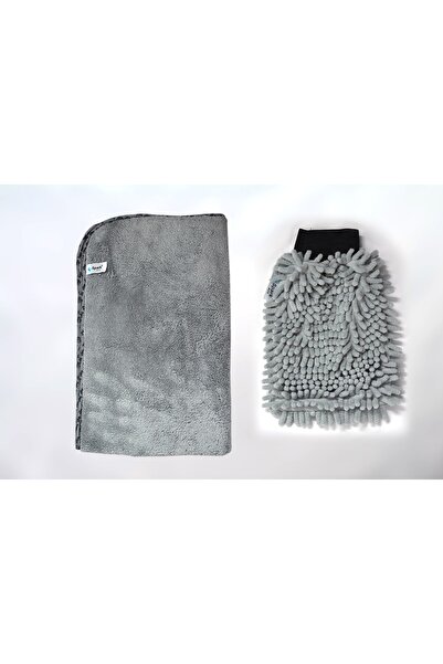 Spark 2'li Set Mikrofiber Büyük Boy Peluş Oto Kurulama Bezi Ve Şönil Temizlik Eldiveni