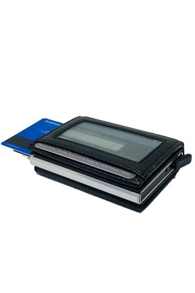 MKM Rshediyelik Automatic Mechanism Magnetic Leather Men's Card Holder Wallet with Money Compartments Rs01